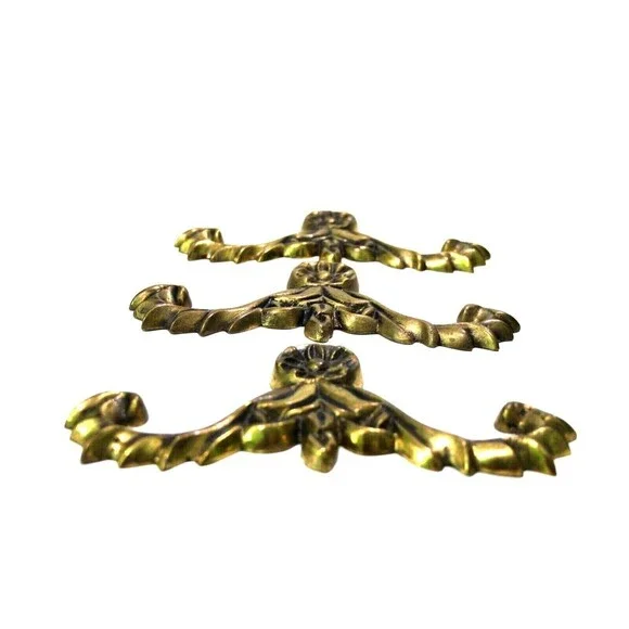 Vintage Ornate Solid Brass Motif Furniture Appliques Decorations 9" x 4" Lot 3